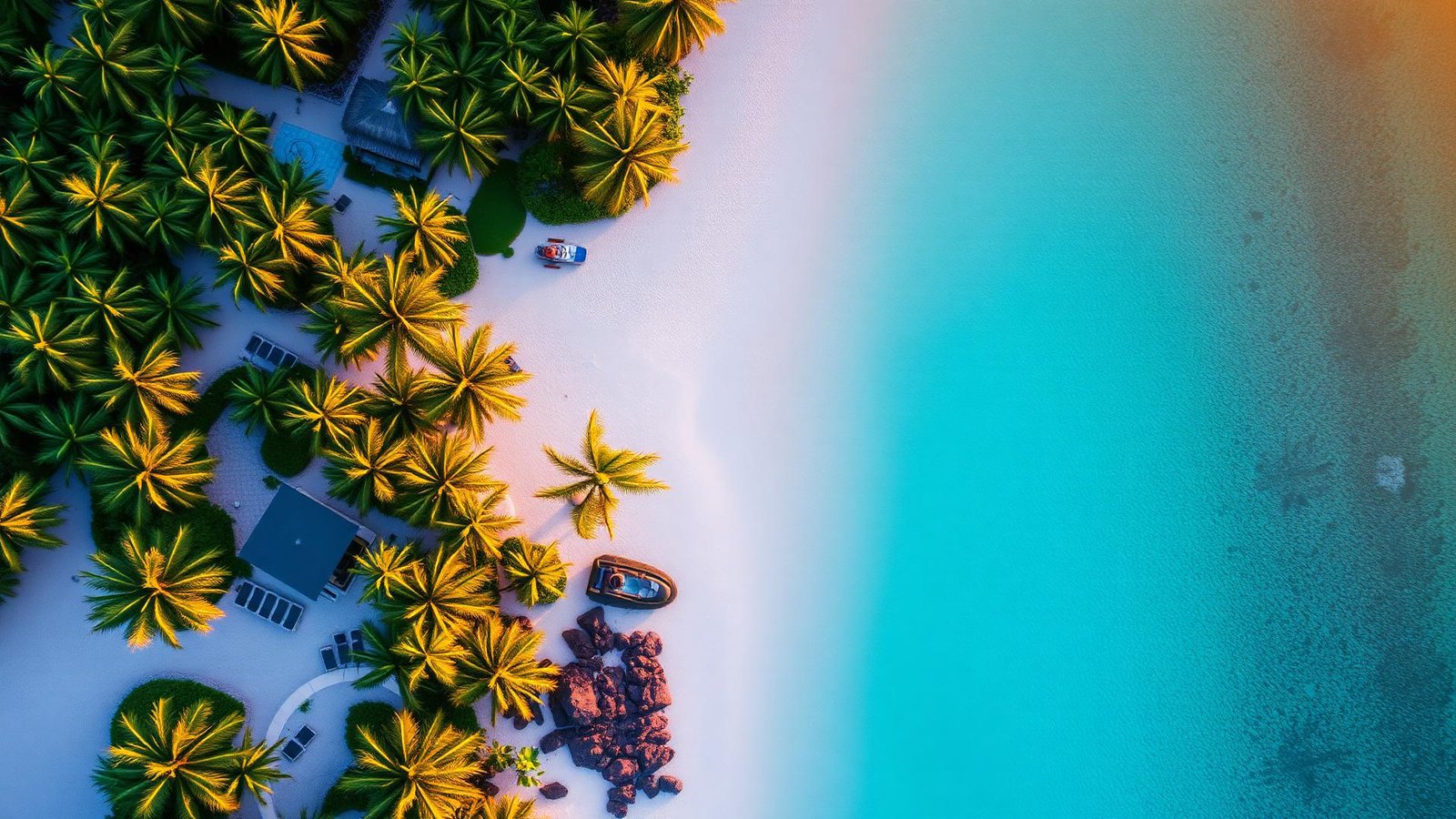 Playa tropical con aguas turquesa vista aérea